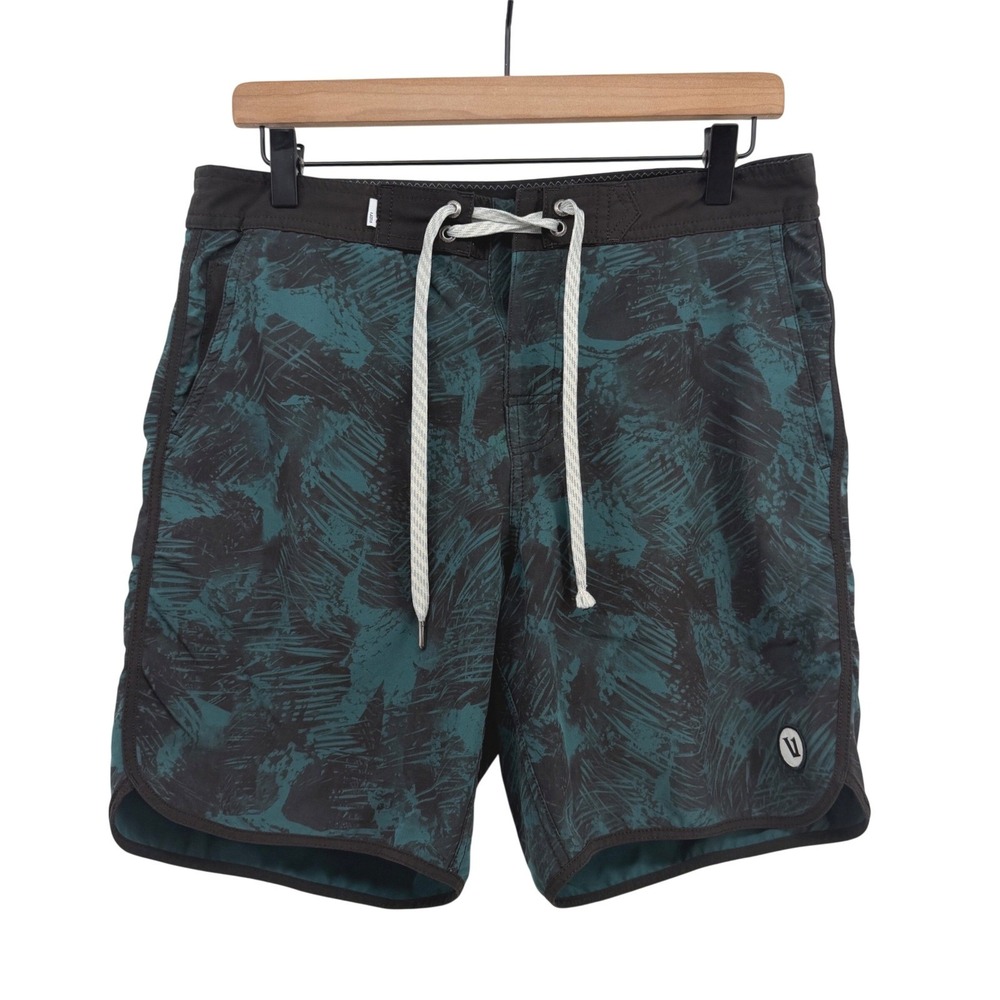 Vuori Cruise Board Shorts Mens 30x7" Green Abstract Print Swim Trunks Surf Beach